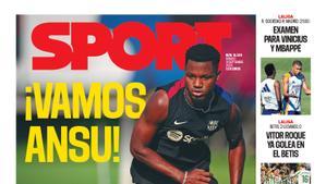 Esta es la portada SPORT de hoy, sábado 14 de setiembre de 2024