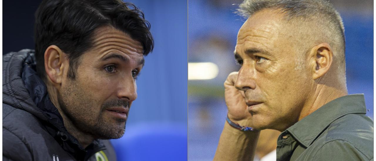 Los entrenadores del Hércules 2022-2023 Lolo Escobar (i) y Ángel Rodríguez (d).