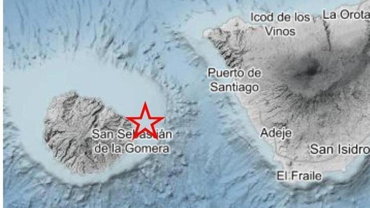 Mapa con la ubicación del segundo terremoto registrado en La Gomera