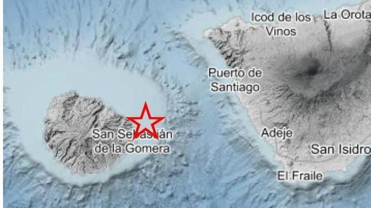 Mapa con la ubicación del segundo terremoto registrado en La Gomera