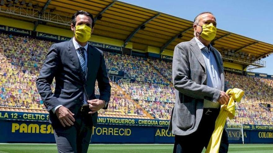 Roig y Unai Emery el día de la presentación del entrenador de Hondarribia en La Cerámica