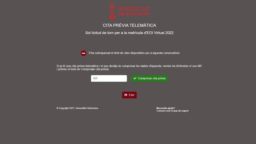 EOI virtual valenciana: los turnos de matrícula se agotan en cuestión de minutos