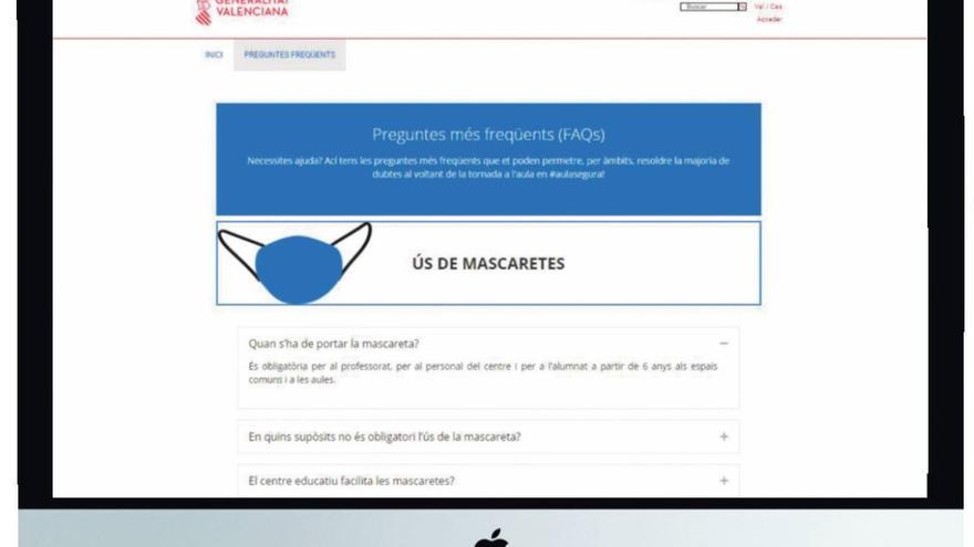 La Conselleria d&#039;Educació activa el web aulasegura.es amb informació pràctica sobre el retorn a classe