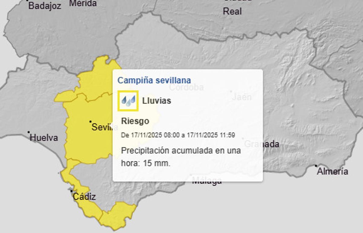 Avisos activos para este lunes 17 en Andalucía