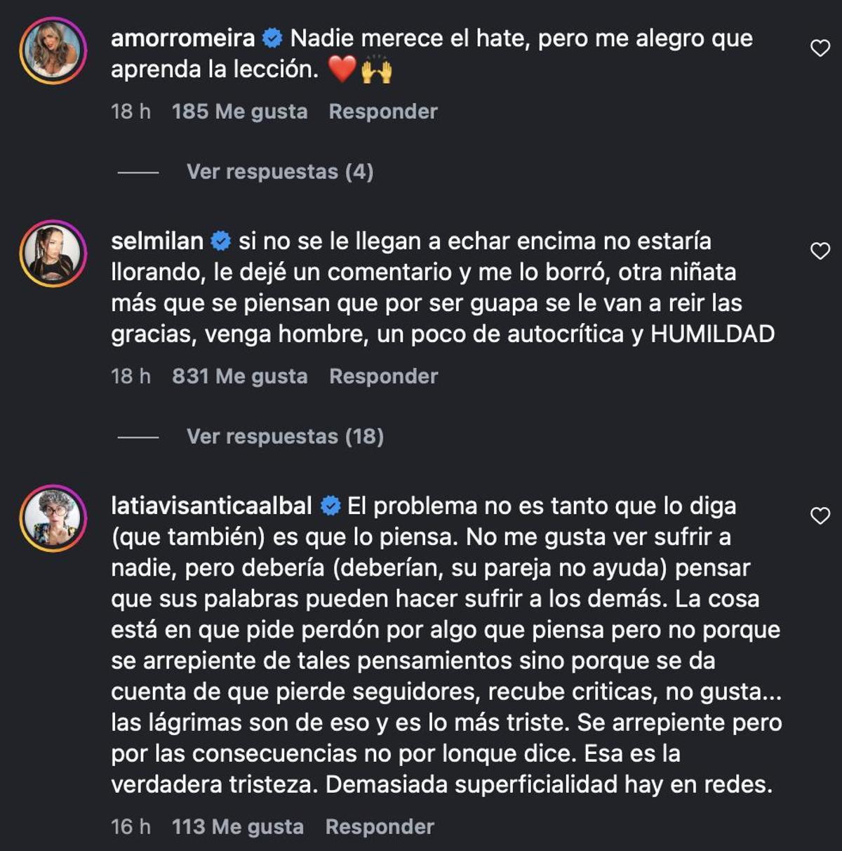 Algunos de los comentarios que ha recibido el vídeo de Javi Hoyos sobre la polémica con Lucía Carmona