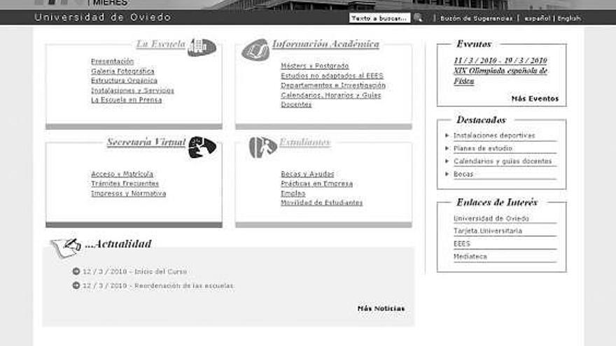 Página principal del nuevo portal de la Escuela Politécnica de Mieres.