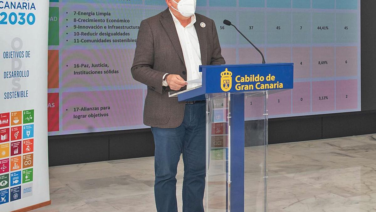 Antonio Morales, presidente del Cabildo, presentó ayer el diagnóstico de cumplimiento de la Agenda 2030. | | LP/DLP
