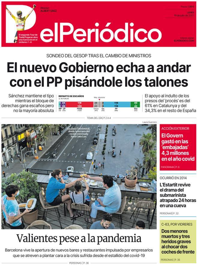 La portada d’EL PERIÓDICO del 19 de juliol del 2021