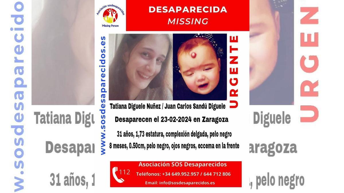 Cartel de SOS Desaparecidos sobre Tatiana Diguele y Juan Carlos Sandú