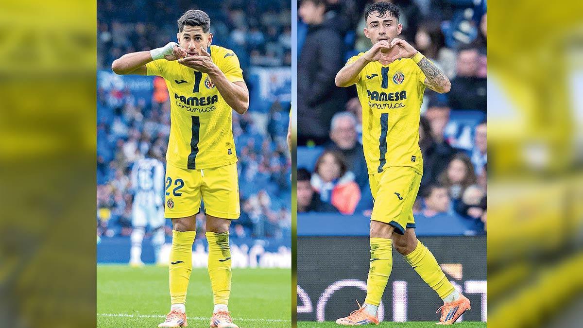 Ayoze Pérez y Moleiro celebran sus goles a la Real Sociedad.