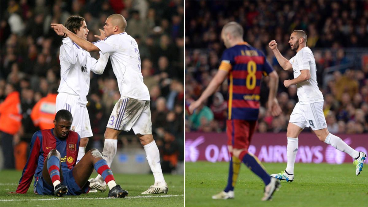 Imágenes del clásico del Camp Nou de la Liga 2007/08 (izquierda) y del Barça-Madrid del campeonato (2015/16)
