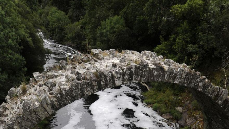Espuma en el Deza a su paso por A Carixa en julio. | // BERNABÉ/JAVIER LALÍN