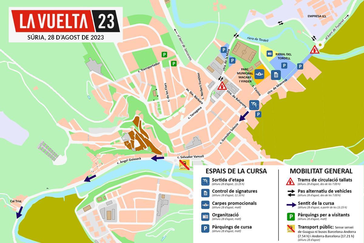 Plànol de les afectacions pel pas de 'La Vuelta' 2023 a Súria