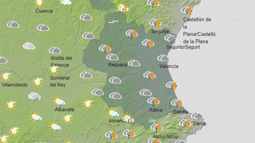 El tiempo en Valencia anuncia tormentas hoy incluso con granizo, según la previsión de la Aeme.t