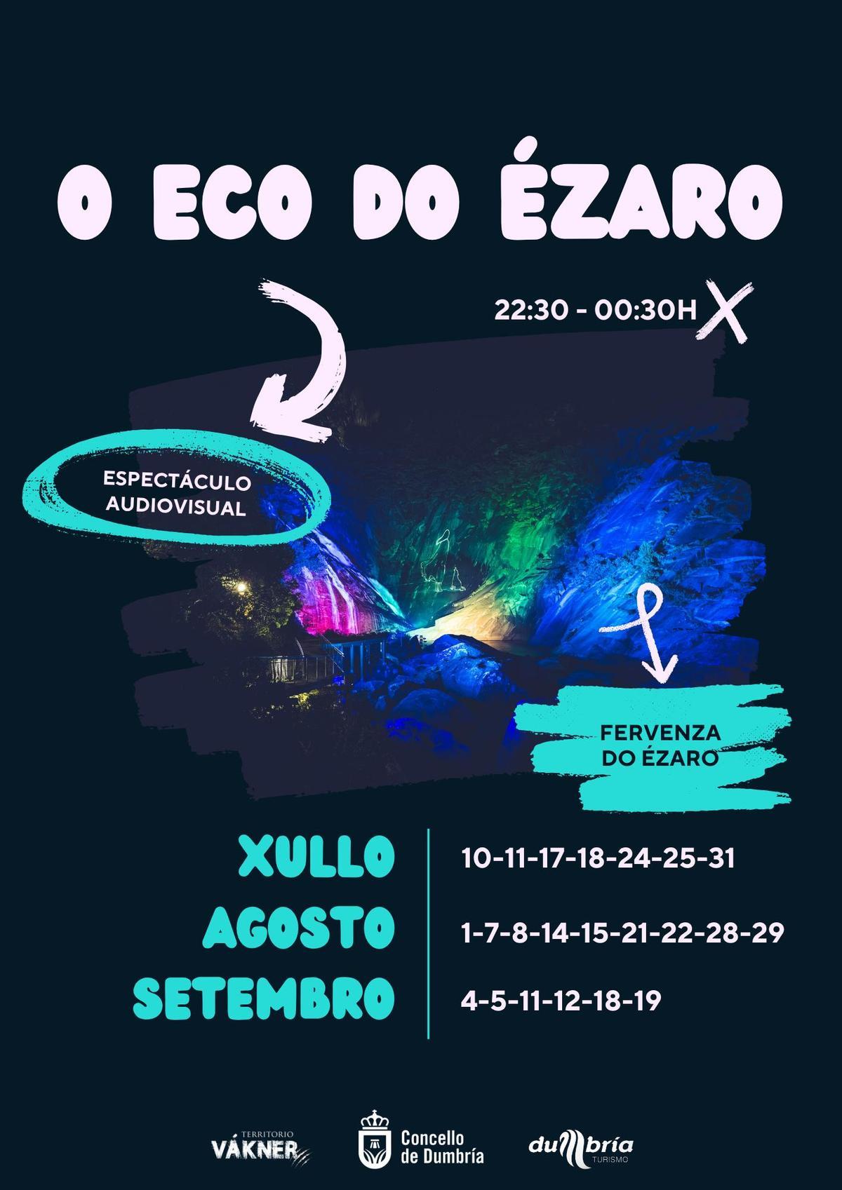 Cartel promocional dos espectáculos audiovisuais da Fervenza do Ézaro.