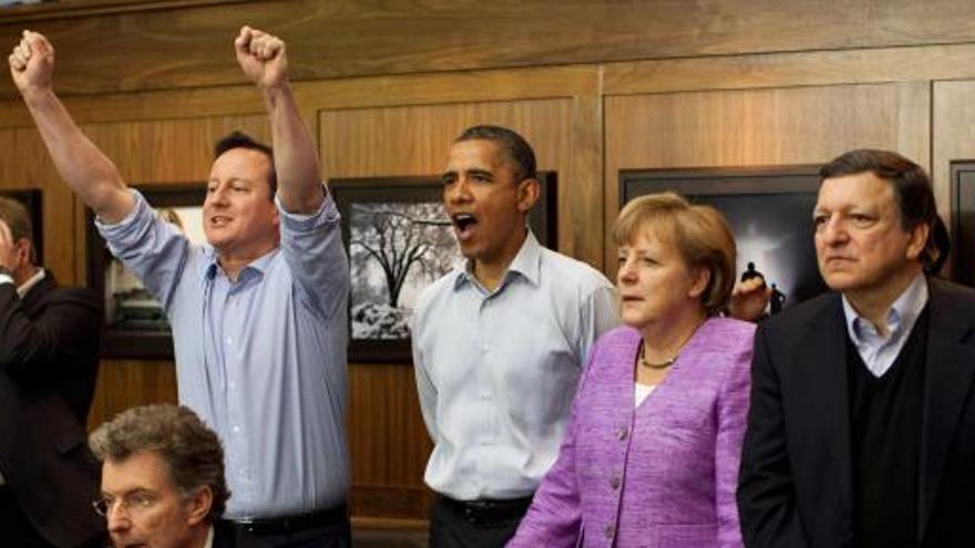 Cameron celebra la victoria del Chelsea ante Obama, Merkel y Barroso.