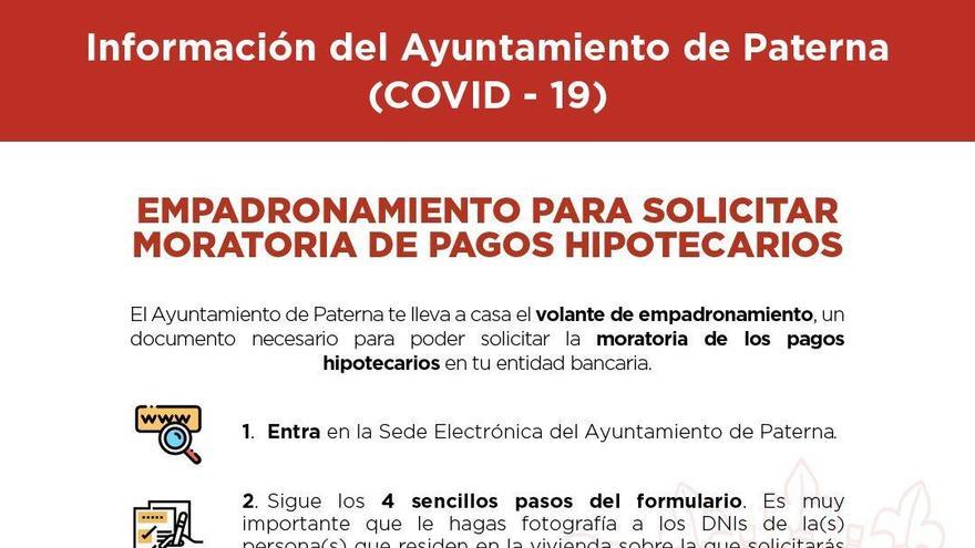 Paterna acerca a domicilio el certificado de empadronamiento para la moratoria hipotecaria