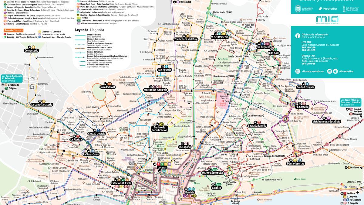 Plano de todas las líneas de autobús de Alicante