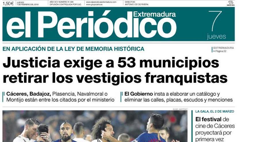 Esta es la portada de EL PERIÓDICO EXTREMADURA correspondiente al día 7 de febrero del 2019