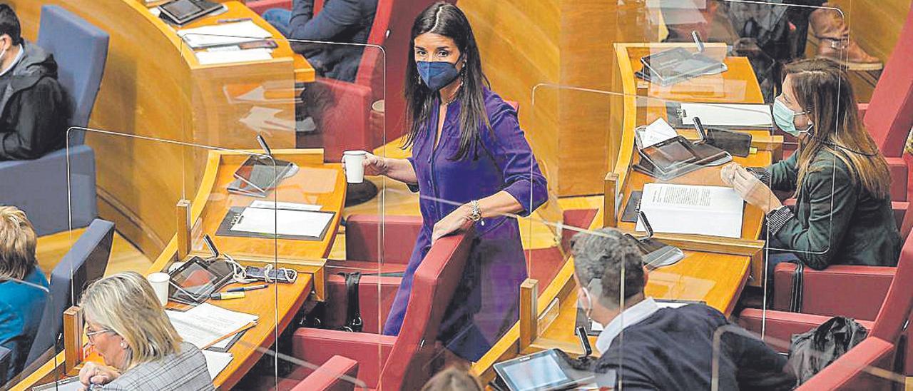 La síndica de Ciudadanos, Ruth Merino,  en una sesión de las Corts. E.P.