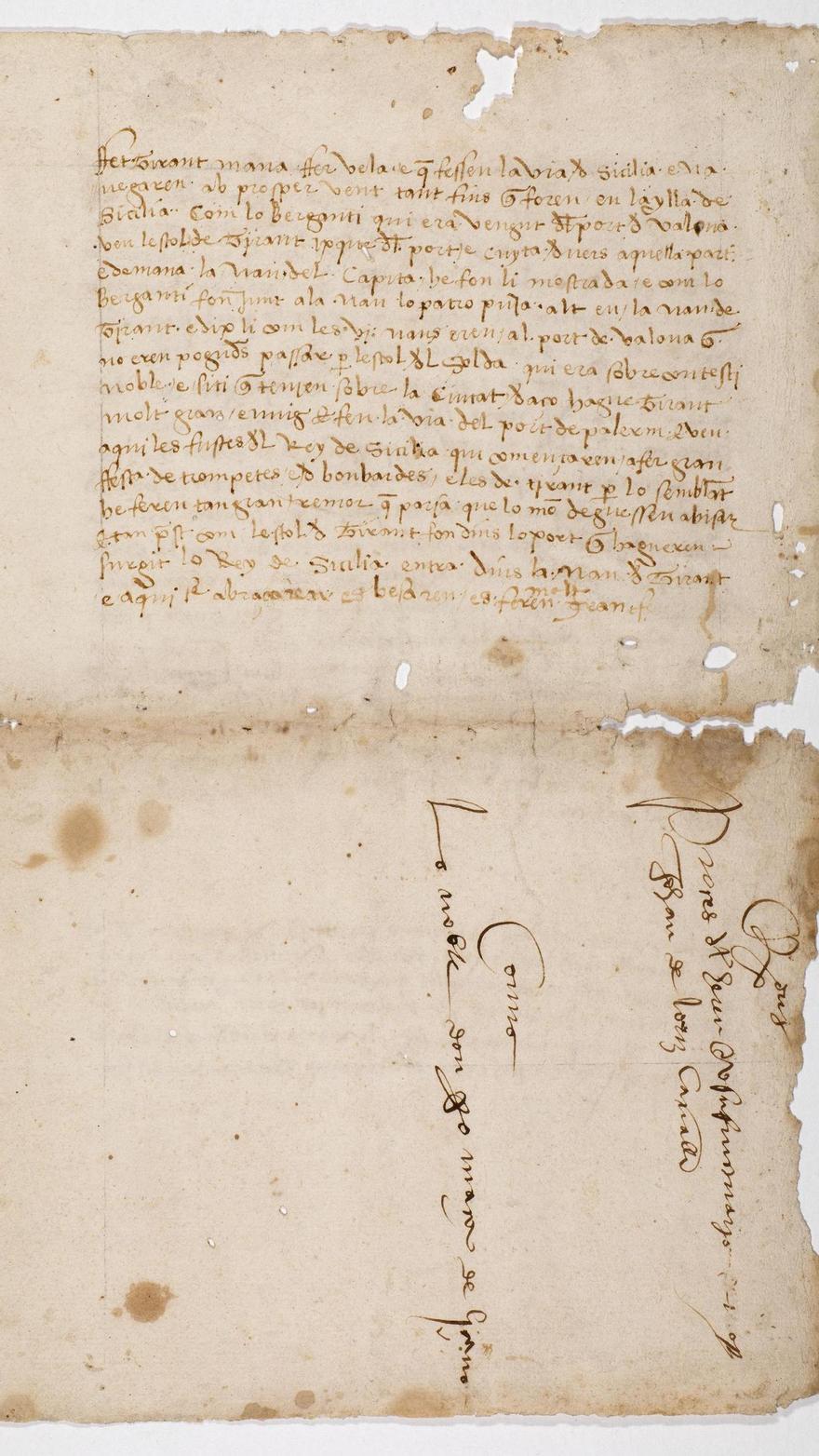 Fragmento manuscrito conocido que se conserva del Tirant lo Blanch