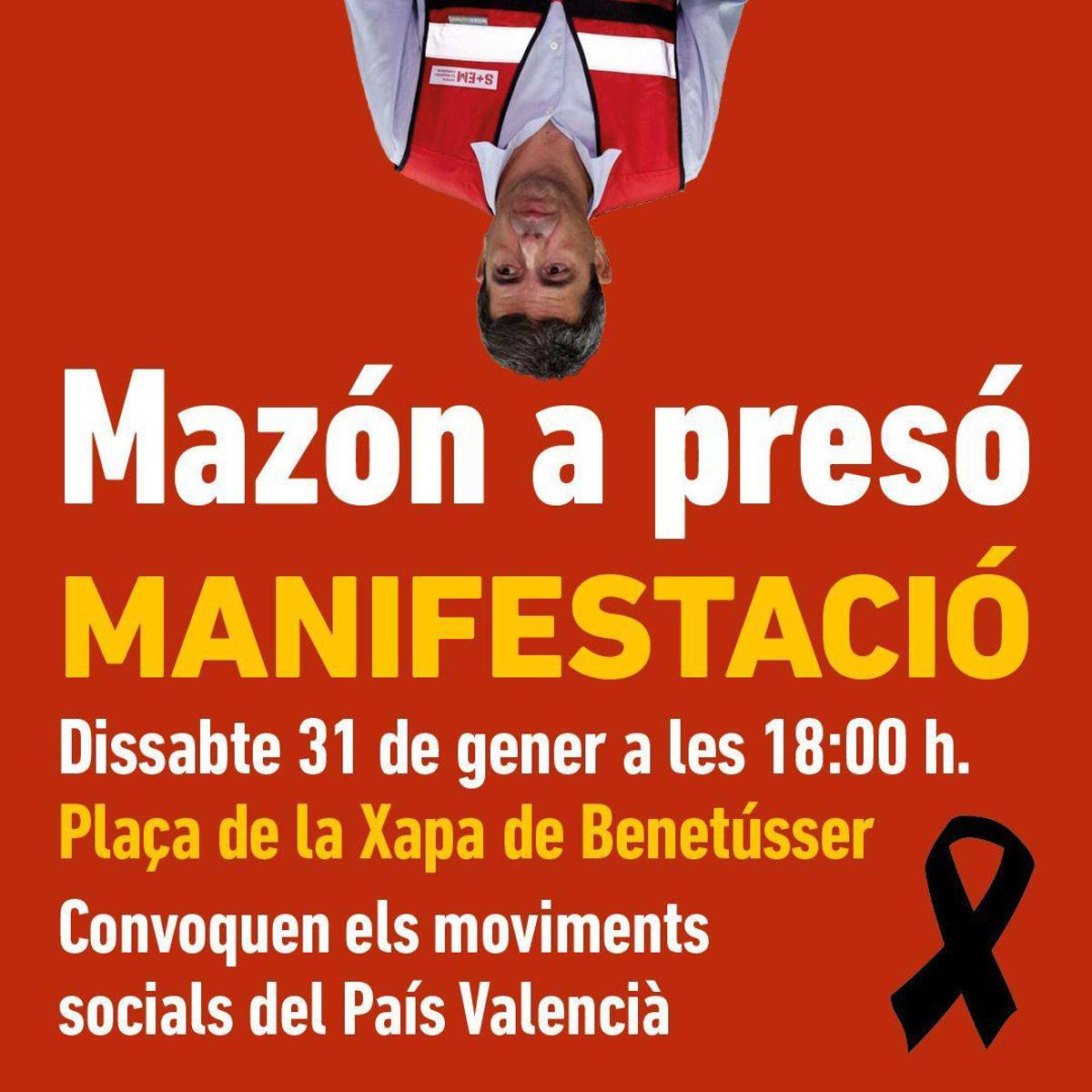 Cartel de la manifestación 'Mazón, a presó' en Benetússer