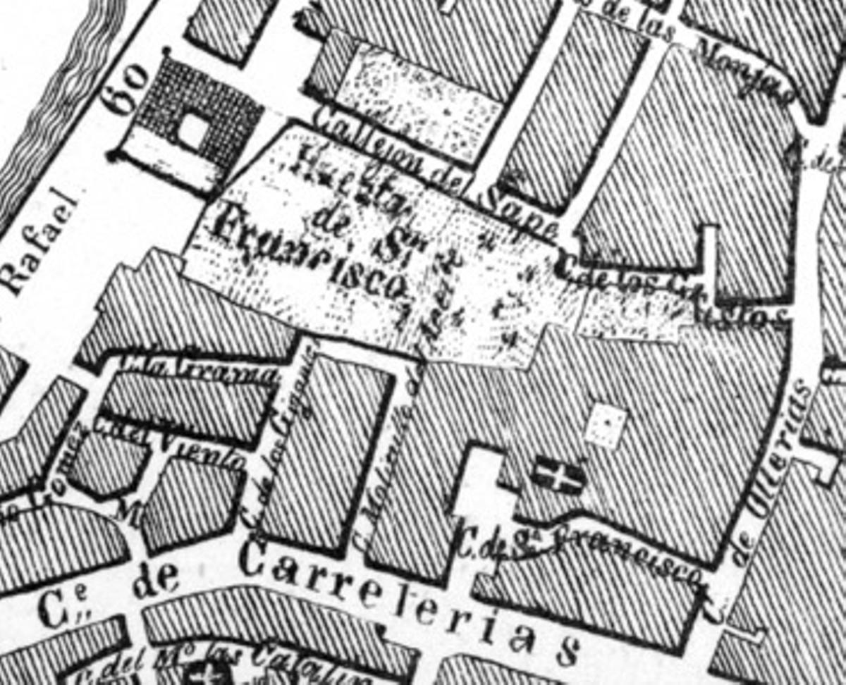 Detalle del plano de Málaga de Rafael Mitjana de 1838.