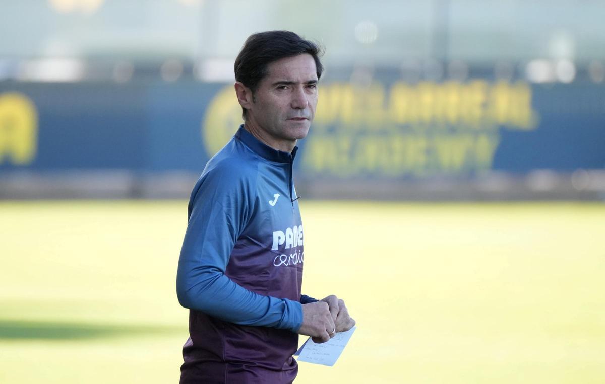 Marcelino, en un entrenamiento del Villarreal.