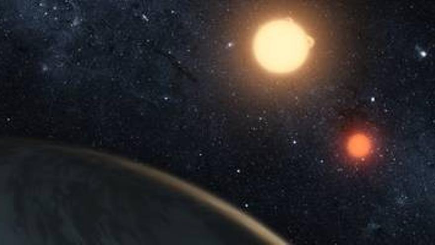 Astrónomos descubren un planeta que orbita alrededor de dos soles