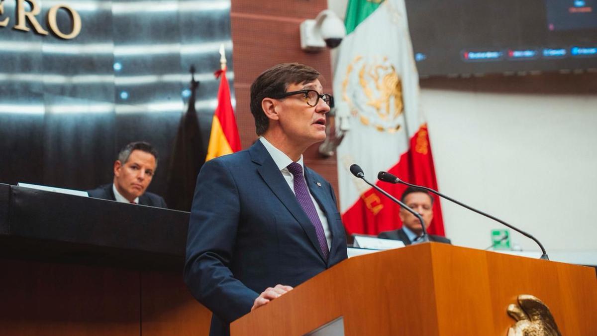 El president Salvador Illa en su intervención en el Senado de México.