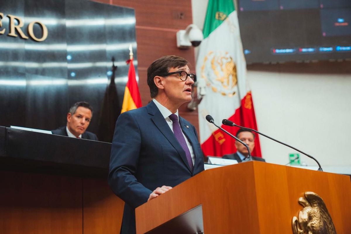 El president Salvador Illa en su intervención en el Senado de México.