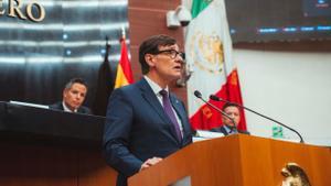 El president Salvador Illa en su intervención en el Senado de México.