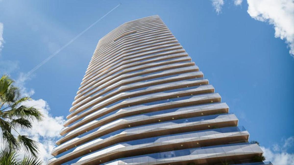 Una recreación del rascacielos que Alibuilding construye en la Playa de Poniente de Benidorm.