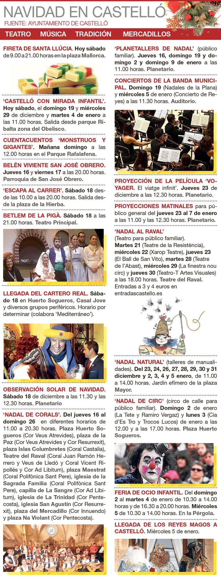 Agenda de actos navideños en la capital de la Plana.