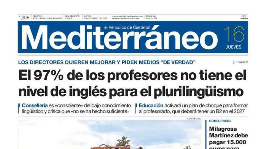 El 97% de los profesores no tiene el nivel de inglés para el plurilingüismo, en la portada de Mediterráneo