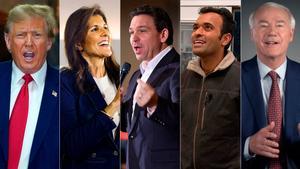 Donald Trump, Nikki Haley, Ron DeSantis, Vivek Ramaswamy y Asa Hutchinson