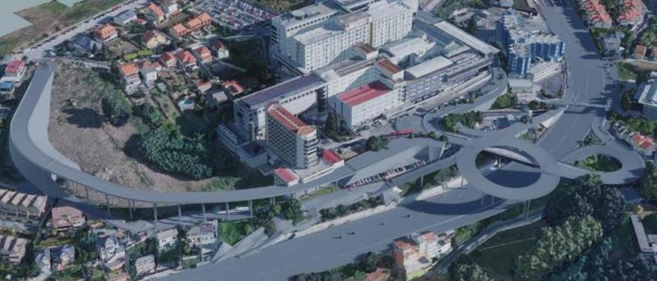 Imagen virtual del proyecto de rotonda elevada para el nuevo acceso al Hospital Universitario.   | // LA OPINIÓN