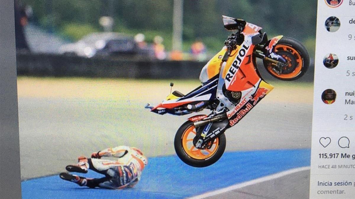 Foto de su Instagram de la caida de Marc Márquez