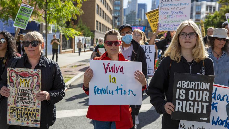 Protesta a favor del derecho al aborto en Nueva York.