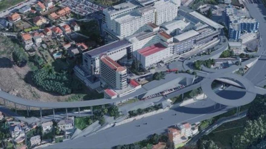 Imagen virtual del proyecto de rotonda elevada para el nuevo acceso al Hospital Universitario.