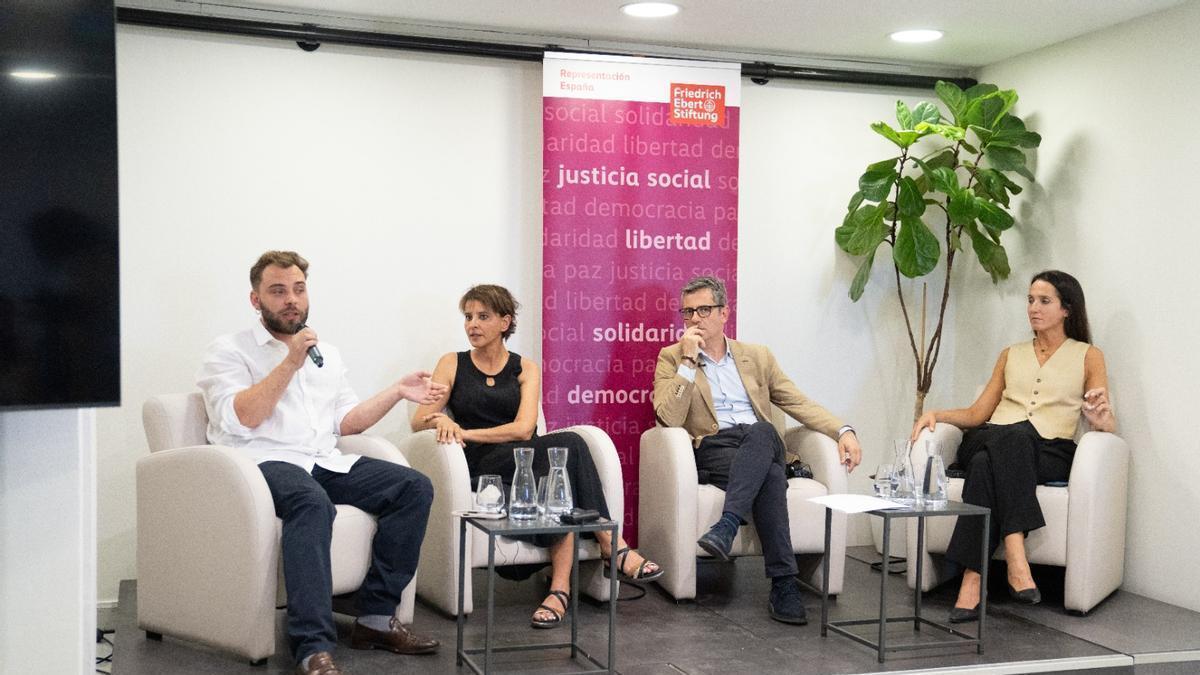 Iago Moreno, Najat Vallaud-Belkacem, Félix Bolaños y Ana Berenguer, este lunes en Madrid en la presentación del proyecto