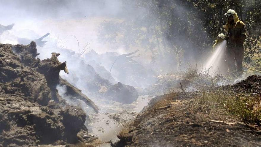 Miembros de la brigada intervienen en el incendio de ayer de Pedroso, Rodeiro. // Bernabé/Javier Lalín