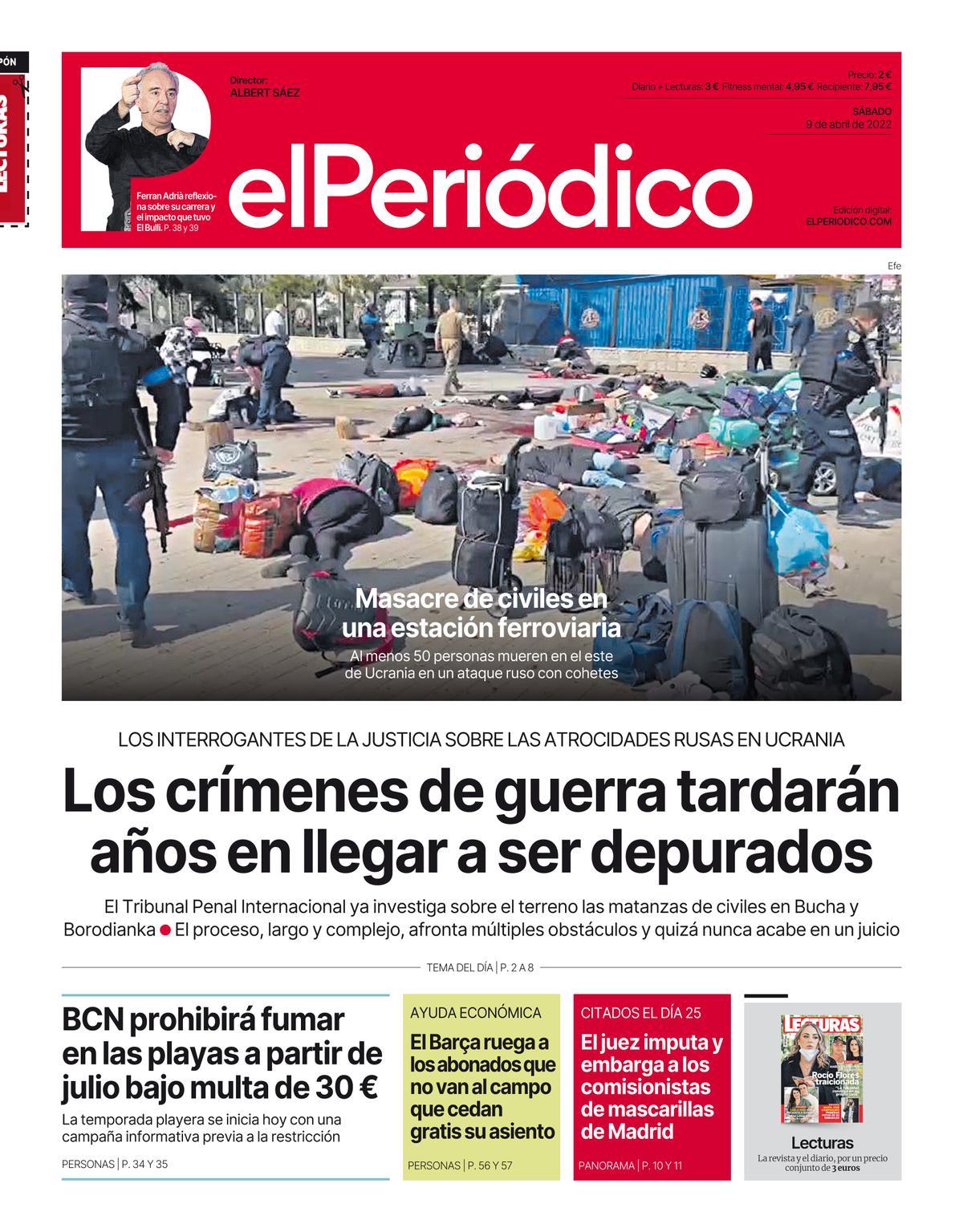 La portada d’EL PERIÓDICO del 9 d’abril del 2022