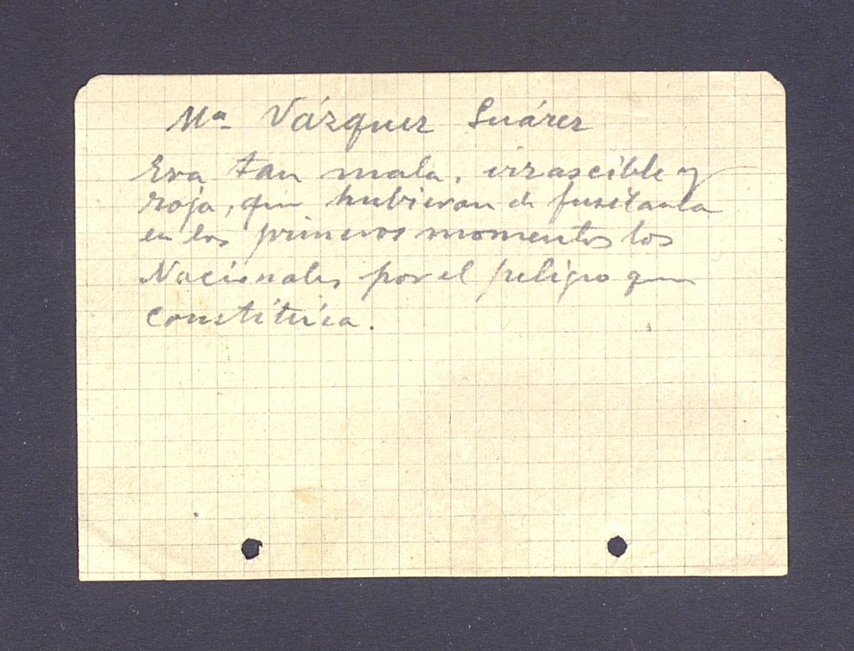 Anotación no expediente de depuración de María Vázquez incoado catro anos despois de asasinala en 1936.