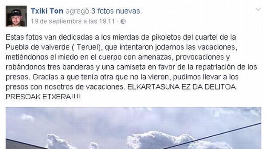 Denuncian a un usuario de Facebook por llamar &quot;mierdas de pikoletos&quot; a los agentes de Teruel