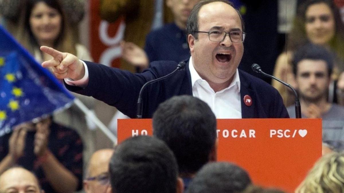 Miquel Iceta, durante un mitin de los socialistas en Barcelona, el pasado 25 de abril.