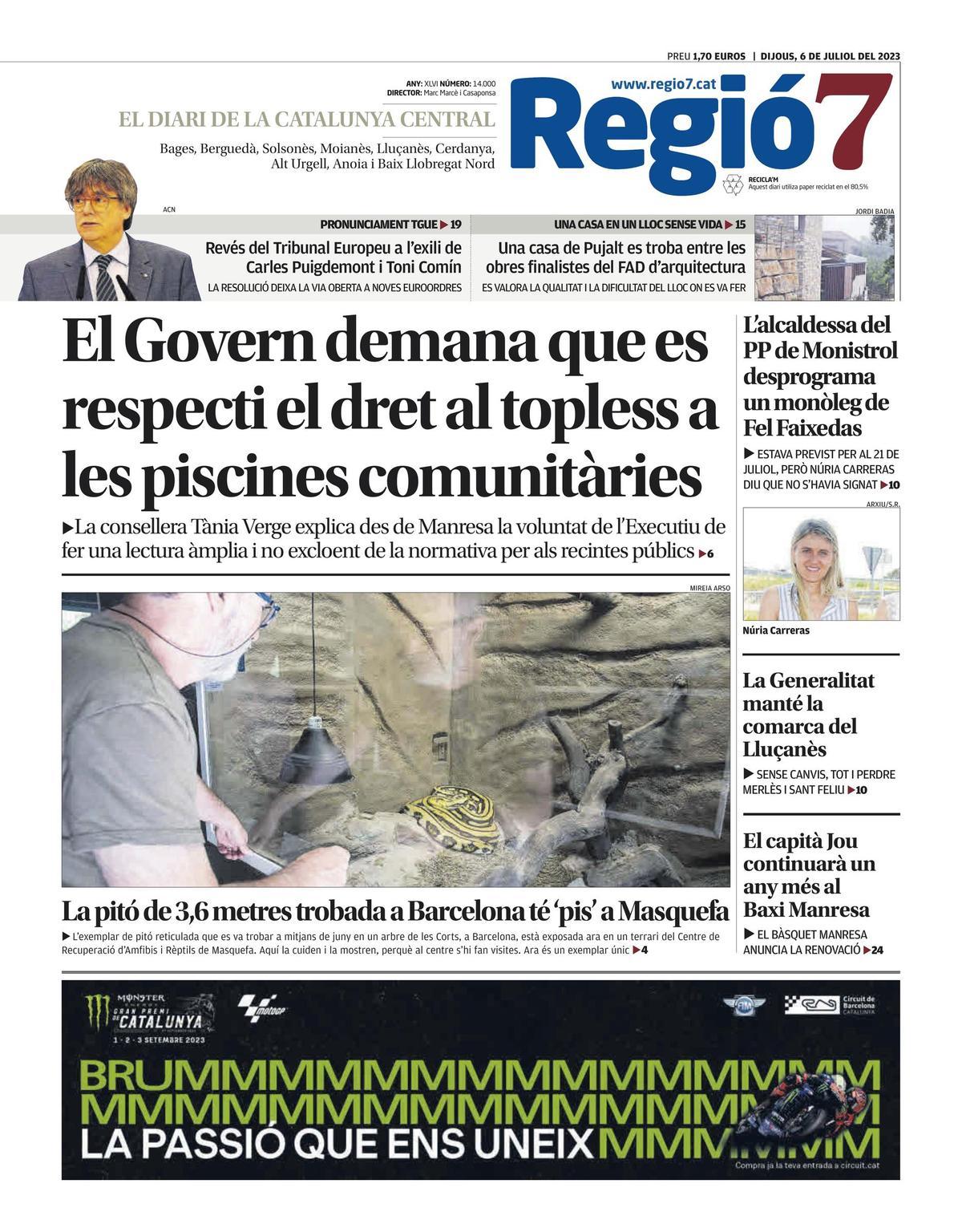 La portada 14.000 de Regió7 del 6 de juliol de 2023