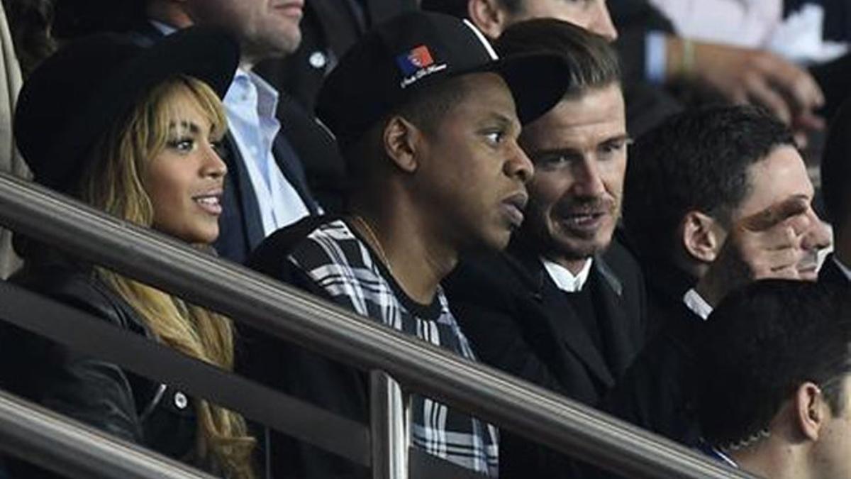 Beckham, Jay-Z y Beyonce, en el palco del Parque de los Príncipes