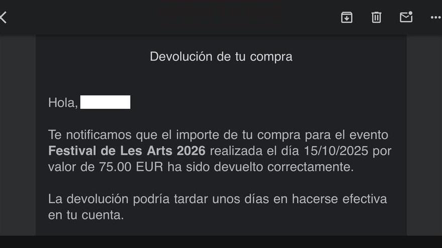 El Festival de Les Arts comienza a devolver el dinero de las entradas y abonos