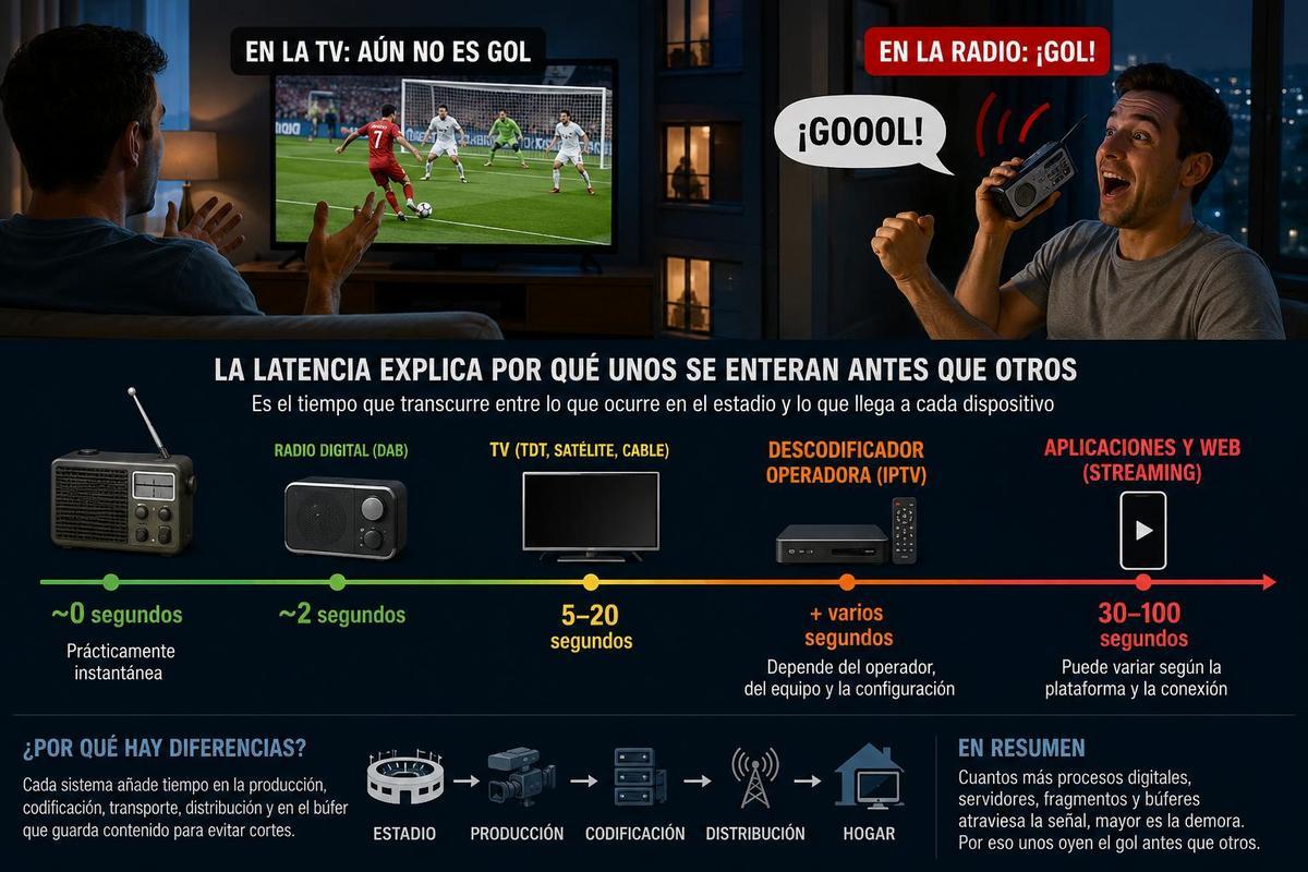 La latencia explica por qué tu vecino canta el gol antes de que tú lo veas.